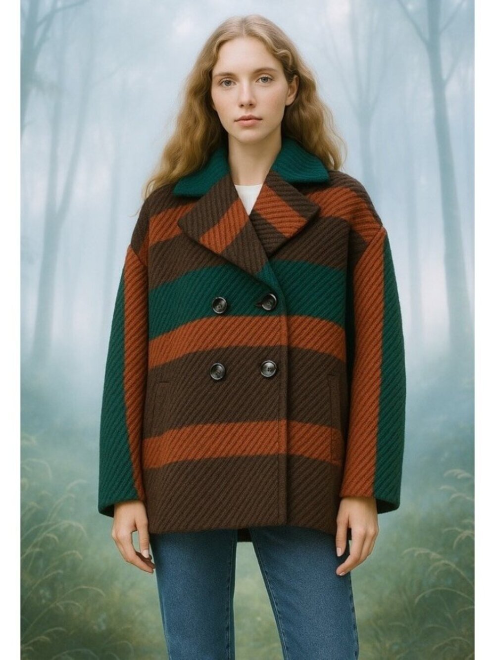 Ulla Johnson Emery Jacket Sz L Striped Double Breasted Wool Blend Old Money Warm